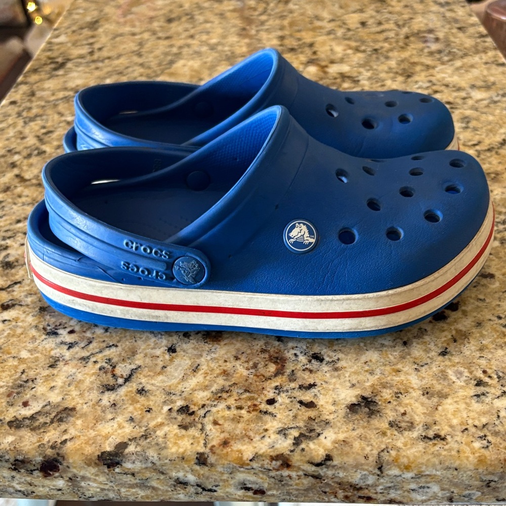 CROCS Kids Royal Blue Clog with Red and White Stripe